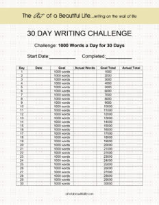 Free, Printable 30 Day Writing Challenge - 1000 Words a Day