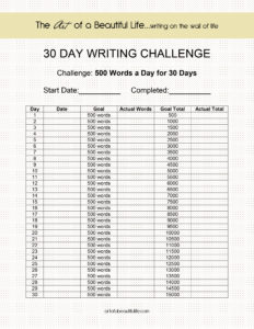 Free, Printable 30 Day Writing Challenge - 500 Words a Day