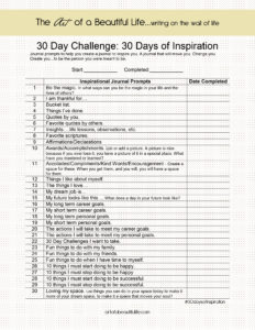 30 Day Challenge - Inspirational Journal - 30 Days of Inspiration | artofabeautifullife.com