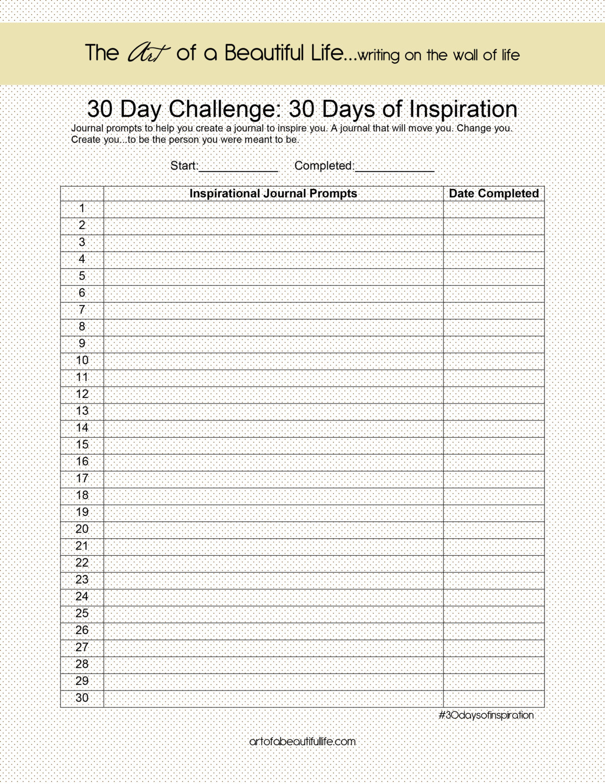 30 Day Challenge - Inspirational Journal -blank - The Art of a ...