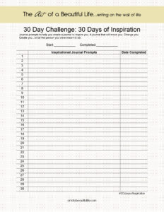 30 Day Challenge - Inspirational Journal - 30 Days of Inspiration Blank | artofabeautifullife.com
