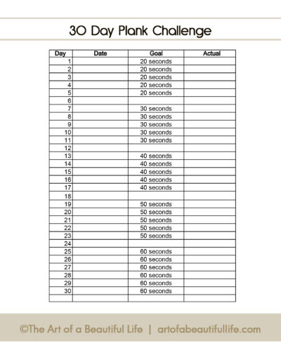 Easy 30 Day Plank Challenge - The Art of a Beautiful Life