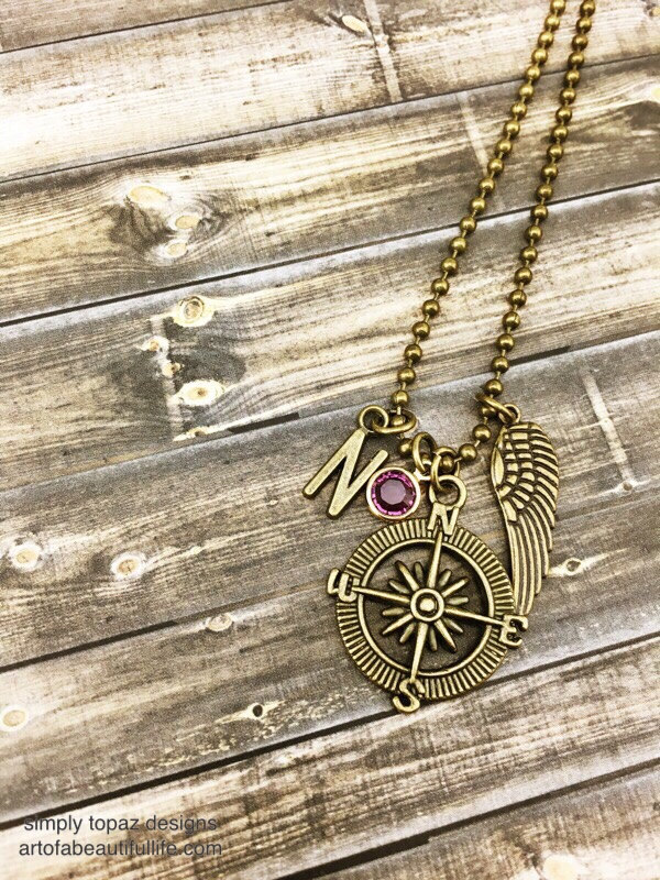 Personalized Compass Necklace with Initial and Birthstone
