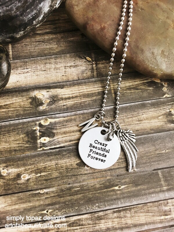 Crazy, Beautiful Friends Forever Necklace with Wing and Initial