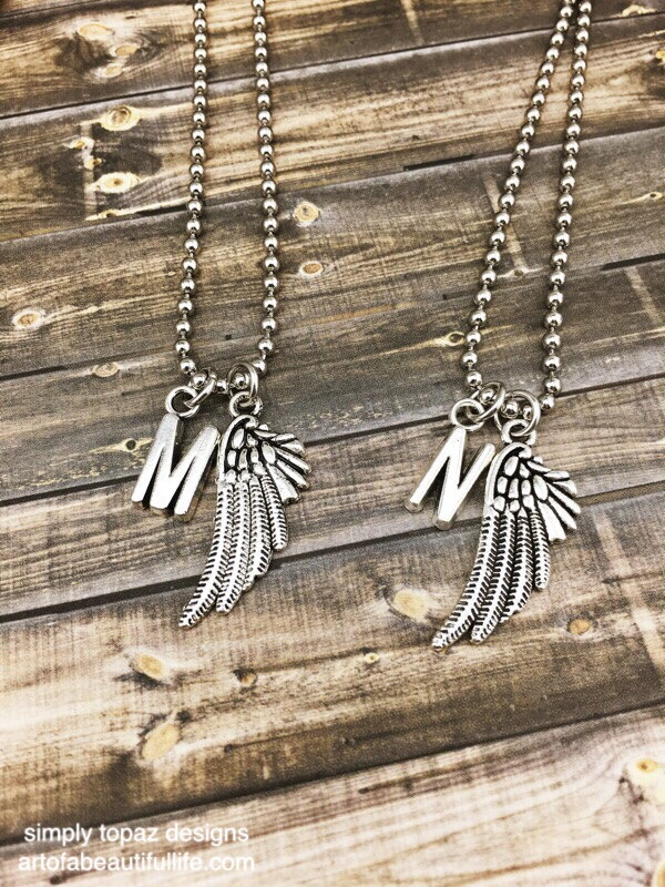Wing Necklace Set of 2 with Initial - Silver Color