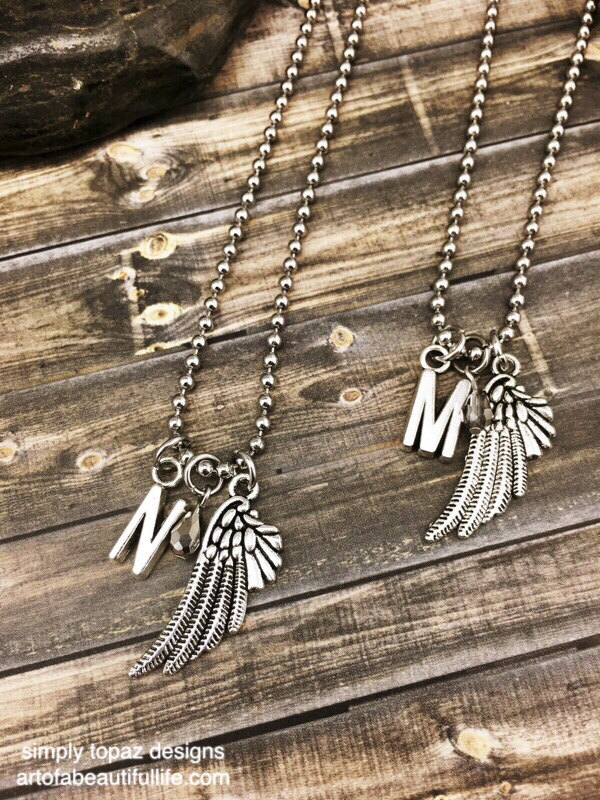 Friend Necklace, Sister Necklace with Wing and Metallic Stone