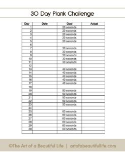30-Day-Plank-Challenge-Sheet-free-printable - The Art of a Beautiful Life